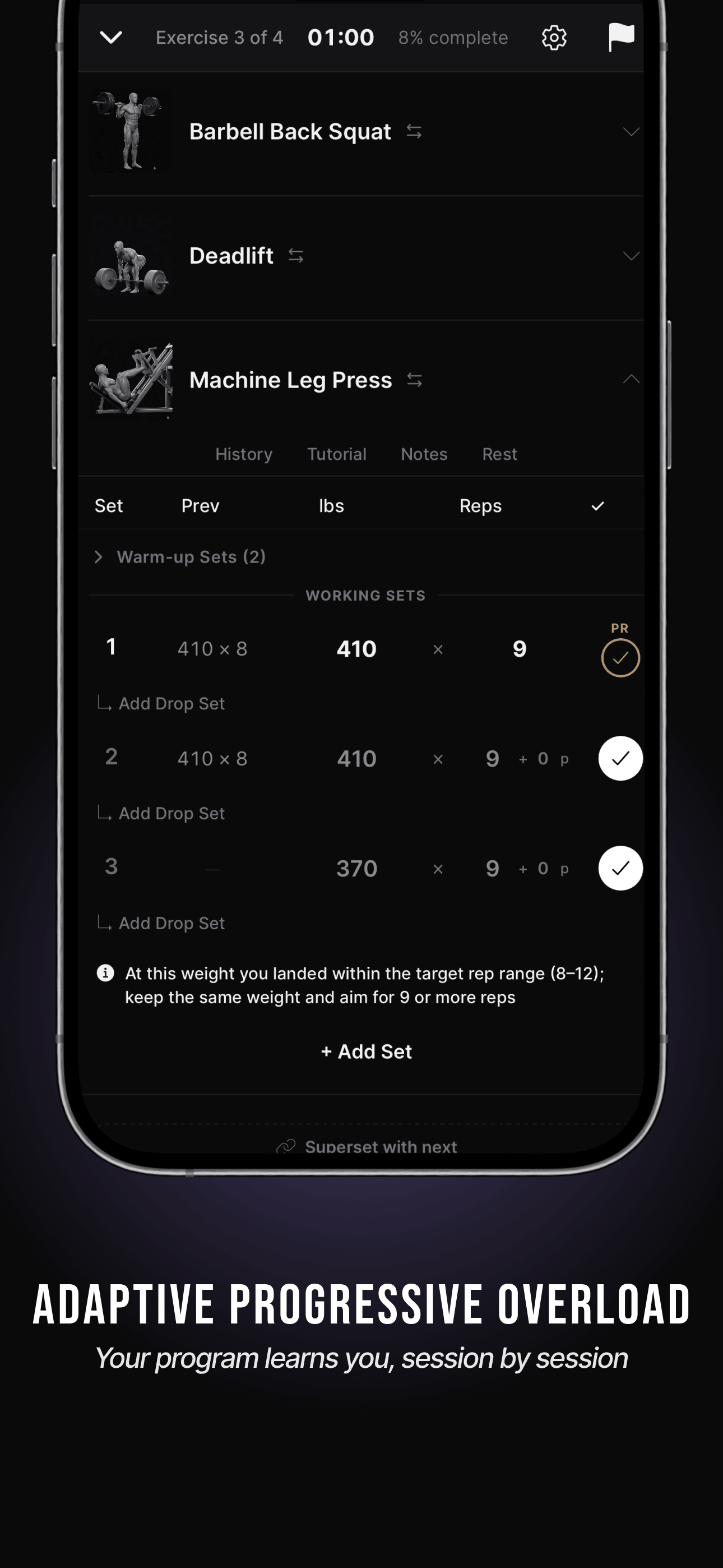 PHYZIK active workout logging with sets and rest timer