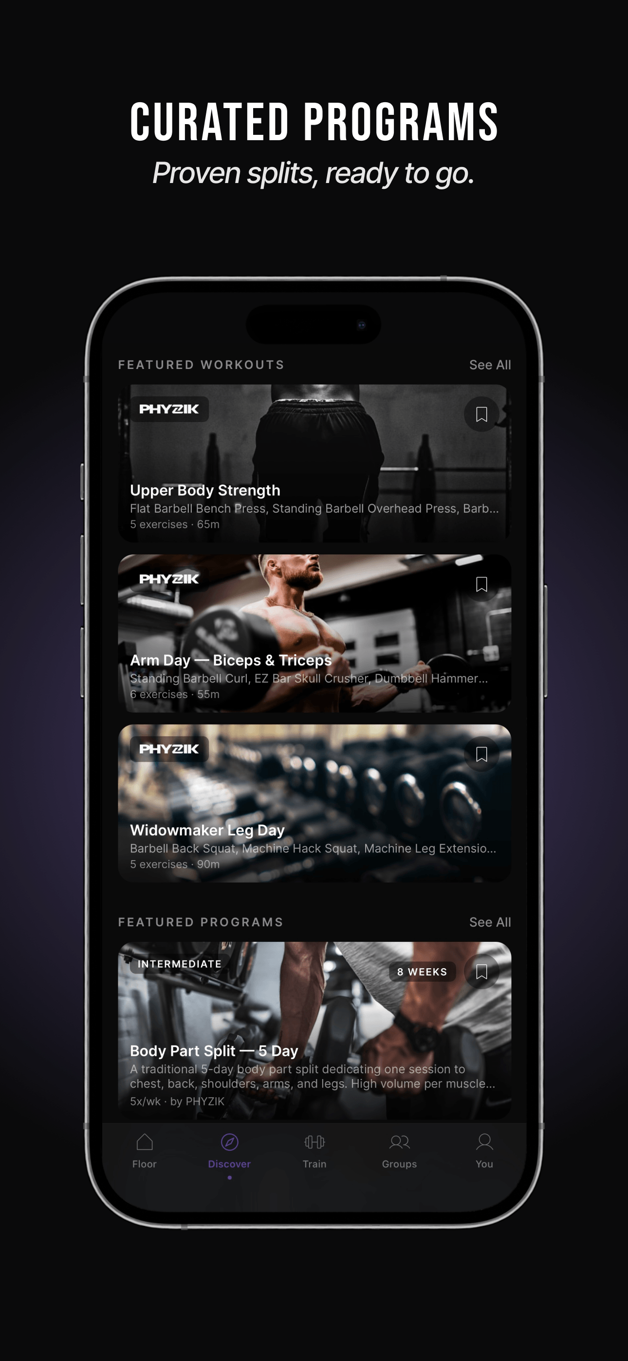 PHYZIK curated programs and featured workouts